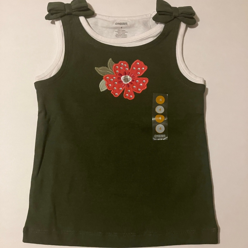 NWT Girls green flowered tank top